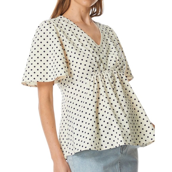 Soon Maternity Hani V-Neck Maternity Blouse - Polka Dot - White Multi/White Dot - Picture 2 of 12